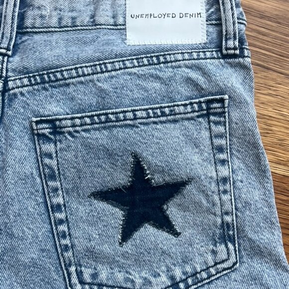 Unemployed Denim Straight Leg Jeans Distressed w/Star Patch Appliqués Size 27 - Picture 4 of 11